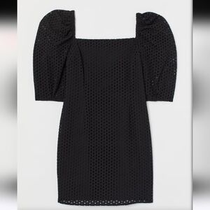 H&M 2X Black Eyelet Embroidery Dress Puff Sleeve Fall 2707-BC